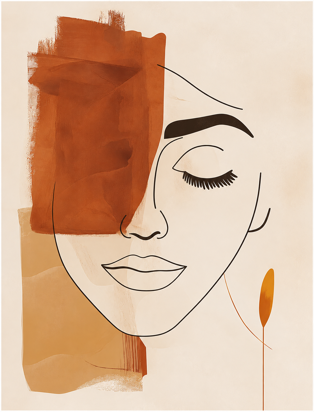 Découvrez l’affiche Terra, un visage abstrait aux tons terracotta, ocre et beige. Une décoration murale moderne et chaleureuse, disponible en A4, A3 et A2.